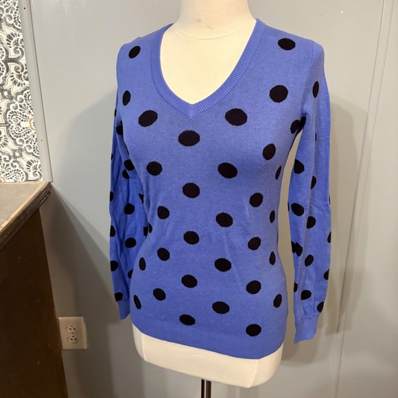 Blue PNWT Izod Golf Periwinkle Purple Knit Sweater Black Polka Dot (Women Small) - Picture 1 of 9